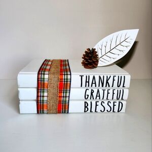 DECORATIVE stack of 3 books. Thankful grateful blessed